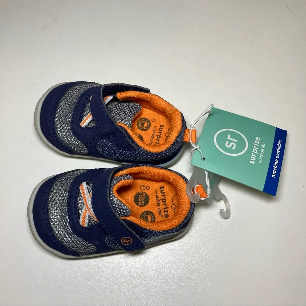 Surprize by Stride Rite Navy Rush Baby Boy 3M Brand New Blue Gray Orange